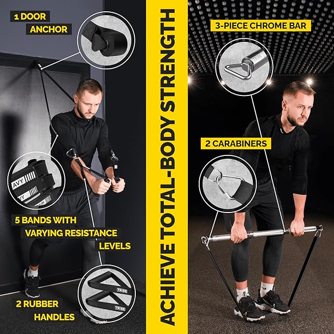 Long Resistance Bands for Working Out Men and Women - Set of 5 Pull-Up Bands, Rubber Handles and Door Anchor - Workout Bands Resistance for Men - Exercise Bands Resistance Bands Set