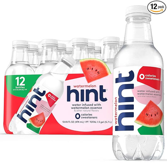 Hint Fruit-Infused Bottled Water, Watermelon - Sugar Free Flavored Water with Zero Calories, Naturally Flavored, and No Artificial Sweeteners - 16 Fl Oz (Pack of 12)