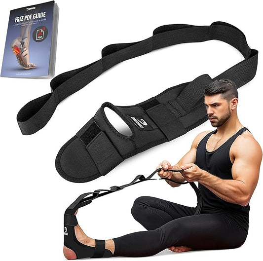 DMoose Fitness Foot & Calf Stretcher with Adjustable Padded Stretching Strap for Plantar Fasciitis, Hamstring, Heel Spurs and Achilles Tendonitis Relief - Yoga Leg Stretch Strap for Flexibility