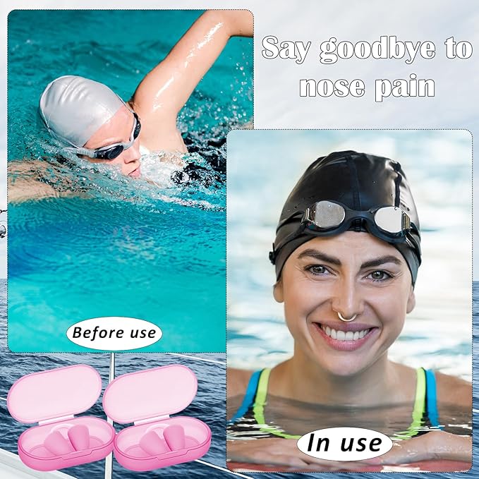 2 Pack Nose Plugs for Swimming for Adults and Kids (Age 7-12), Waterproof Soft Silicone Swimming Protectors Nose Block Nostril Plugs for Swimmers Surfers Water Sports