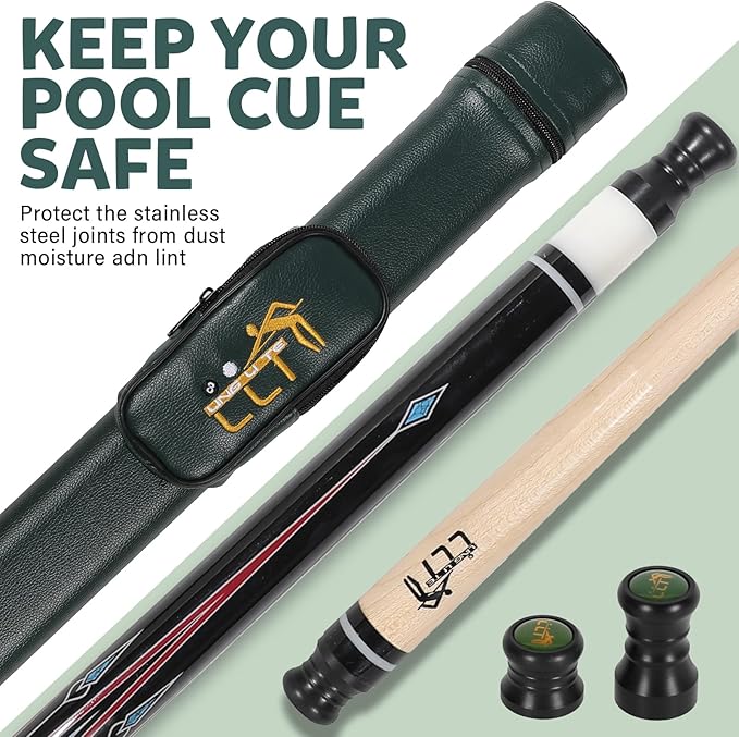 58" 2-Piece Maple Pool Cue, 18oz-21oz ??Professional Billiard Stick with Leather Case, Ideal for Home, Bar Games, and Tournaments