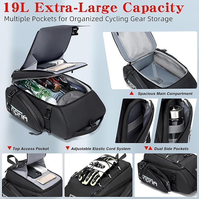 19L Reflective Bike Rack Bag Large Capacity Waterproof Rear Bag with Rain Cover E-Bike Bicycle Accessories Basket Storage Crossbody Saddle Shoulder Rear Seat Luggage Pouch Bag Accesorios Bicicletas