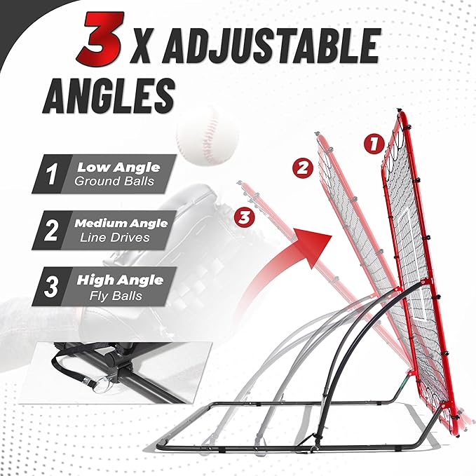 Heavy Duty Baseball Rebounder Net 4x4.5 FT Pitchback with 3 Adjustable Angles, Baseball and Softball Bounce Back Net for Ground, Line Drive, Fly Ball Return Settings Fielding Trainer