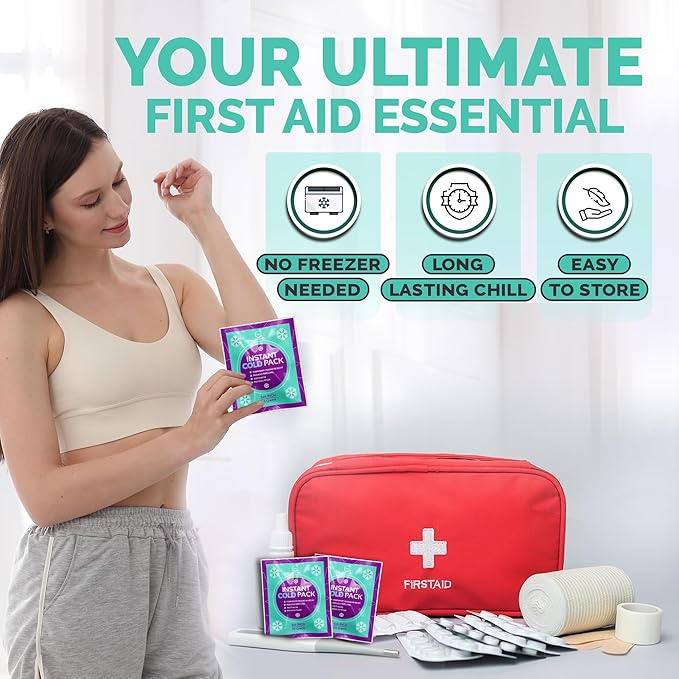 Instant Ice Cold Pack (6” x 5”) - 25 Packs Disposable Instant Ice Packs for Injuries | Cold Compress Ice Pack for Pain Relief, Swelling, First Aid, Toothache, & Outdoor Activities -Subscribe & Save