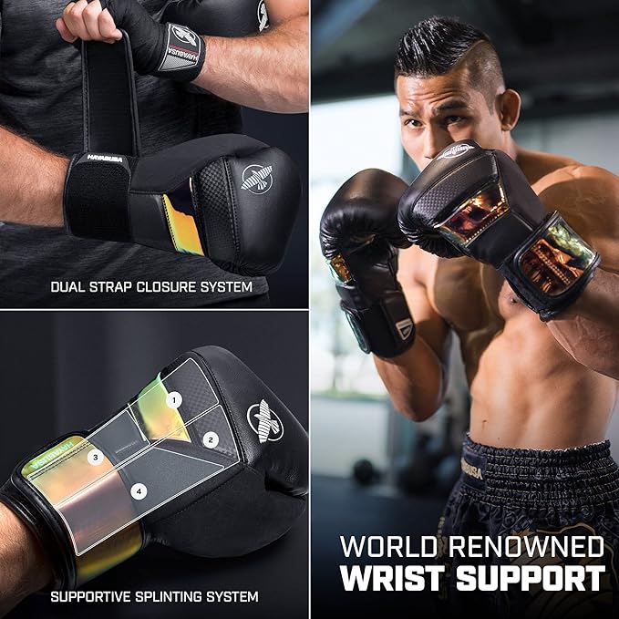 Hayabusa T3 Boxing Gloves for Men and Women Wrist and Knuckle Protection, Dual-X Hook and Loop Closure, Splinted Wrist Support, 5 Layer Foam Knuckle Padding
