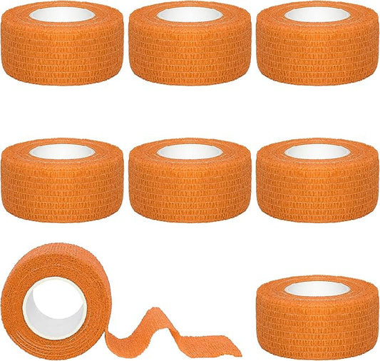8 Rolls 1” Cohesive Bandage Self Adherent Bandage Wrap Breathable Vet Tape Elastic Adhesive Bandage for Sports, Wrist, Ankle, Tattoo Wraps(Orange)