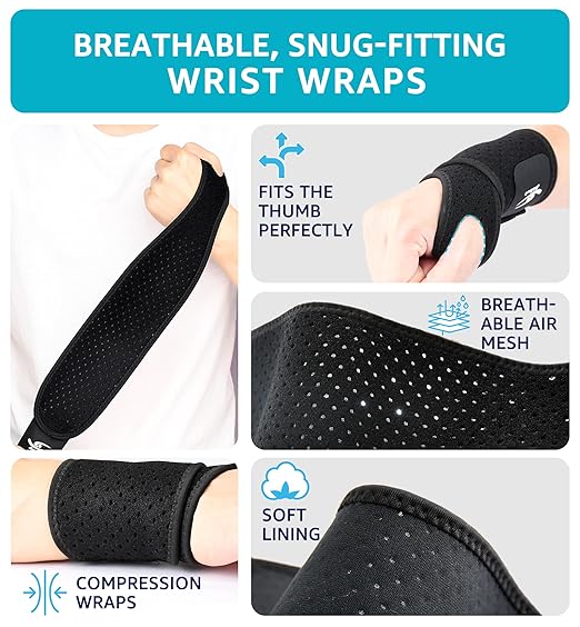 HiRui Breathable Wrist Brace (2 Pack) for Relieve Wrist Pain from Carpal Tunnel, Arthritis, Tendonitis, Sprain, TFCC | Adjustable Wrist Wraps Support for Weightlifting, Tennis - Fits All (Black)