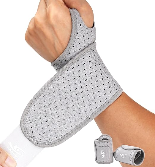 HiRui Breathable Wrist Brace (2 Pack) for Relieve Wrist Pain from Carpal Tunnel, Arthritis, Tendonitis, Sprain, TFCC | Adjustable Wrist Wraps Support for Weightlifting, Tennis - Fits All (Gray)