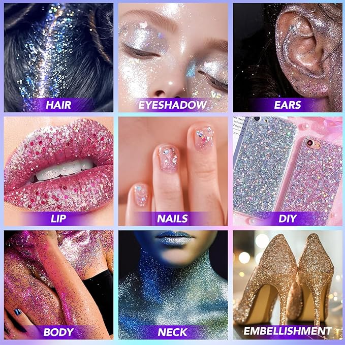 6Pcs Body Glitter for Women - Holiday Glitter Gel for Face &Body & Hair & Nail DIY｜Hair Glitter Gel Create A Stunning Visual Feast ｜Multiple Purpose Body Glitter Gell Long Lasting Mermaid Series Set