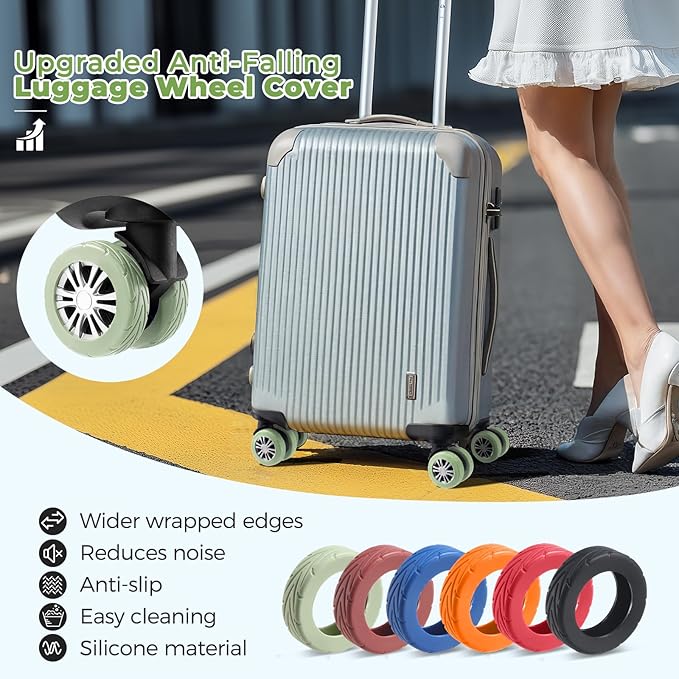 8 Pcs Upgrade Luggage Wheel Covers, Carry On Luggage Suitcases,Wear-Resistant, Anti-Noise, Silicone Wheel Protective Covers for 2-2.4" Spinner Wheel,Essential Travel Accessories (Green)