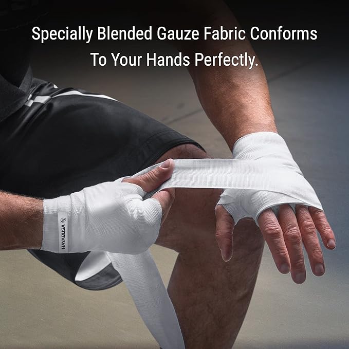 Hayabusa Gauze Boxing Hand Wraps for Men and Women Starter Thumb with Loop Hook & Loop Closure- White, 180 Inches