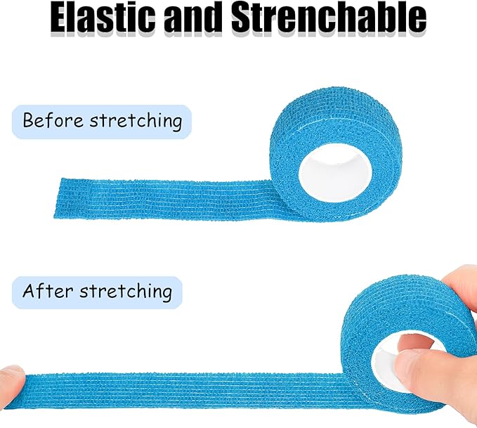 6 Pack 1 Inches Self Adhesive Bandage Wrap Breathable Cohesive Bandage Elastic Tape for Pets, Athletic, Sports, Wrist, Knee, Ankle(5 Yards Per Roll, Light Blue)