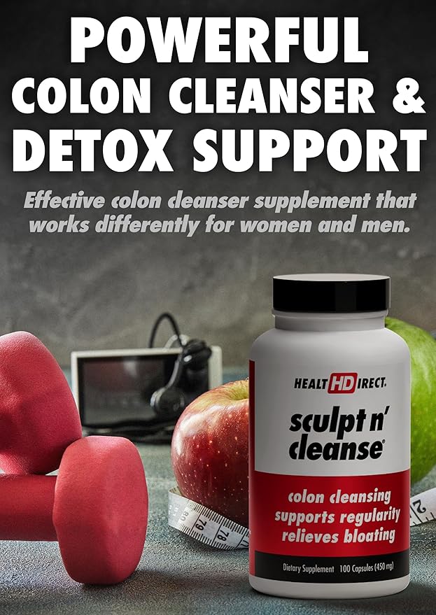 HEALTH DIRECT Sculpt n' Cleanse - Herbal Colon Cleanse for Digestive Health & Regularity - Natural Detox & Gut Flush Supplement - 100 Veggie Capsules