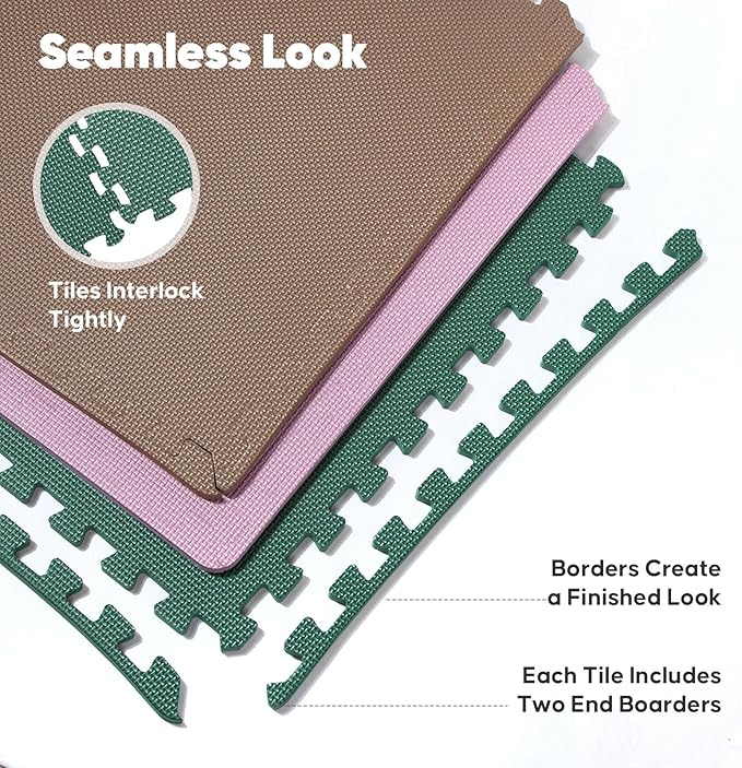 Home Gym Mat, Puzzle Exercise Mat, EVA Interlocking Foam Floor Tiles for Home Workout Equipment and Kids' Play Areas - Blue, 24 in x 24 in x ½ in - (Pink, 16 Pack(64 SQ FT))