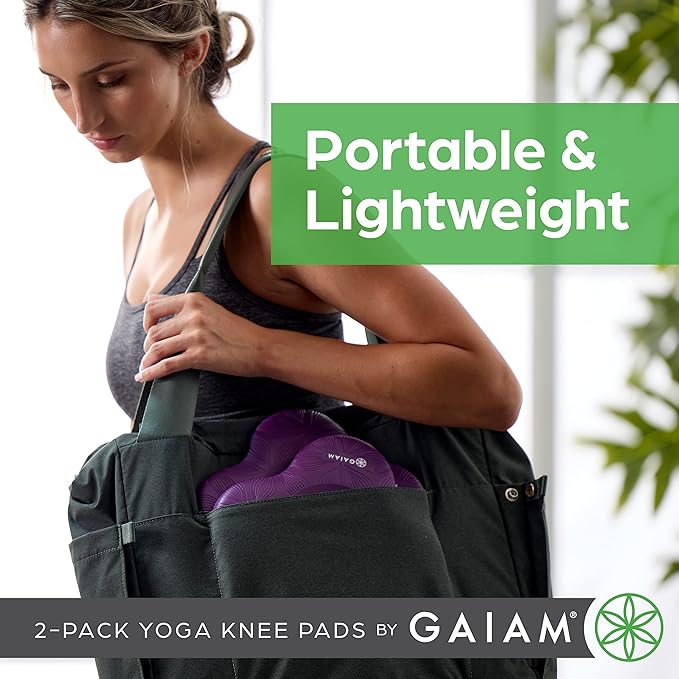 Gaiam Yoga Knee Pads (Set of 2) - Yoga Props and Accessories for Women/Men Cushions Knees and Elbows for Fitness, Travel, Meditation, Kneeling, Balance, Floor, Pilates