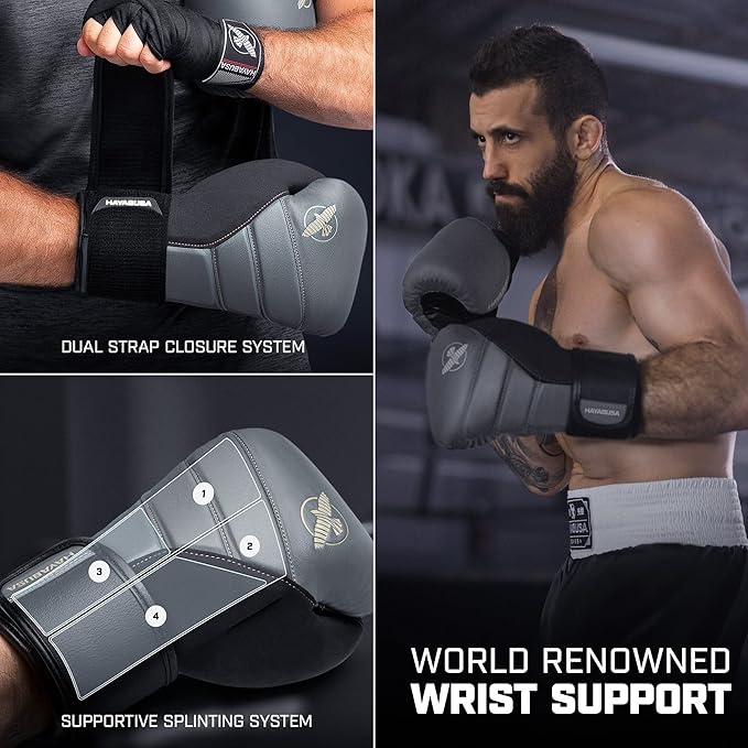 Hayabusa T3 Boxing Gloves for Men and Women Wrist and Knuckle Protection, Dual-X Hook and Loop Closure, Splinted Wrist Support, 5 Layer Foam Knuckle Padding