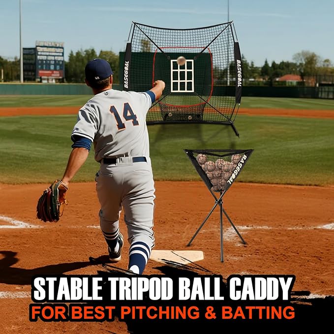6'×6' Baseball Softball Practice Net,Baseball Backstop,with Batting Tee,Ball Caddy,for Hitting Pitching Batting Catching with Bow Frame,Bonus Strike Zone,Target,Portable and Foldable