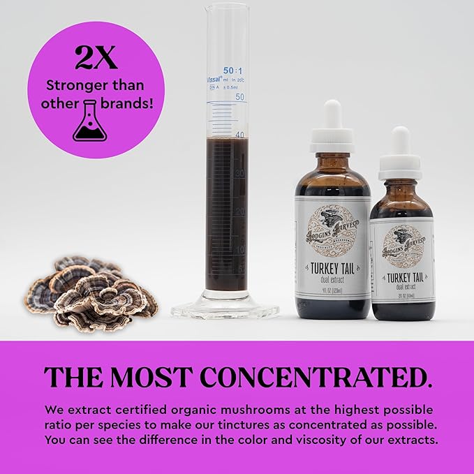 Hodgins Harvest Organic Turkey Tail Tincture | Made with Mushrooms Grown On Our Farm in The USA | Dual Extract | Extra-Concentrated (4 fl oz)