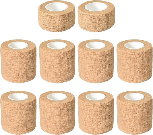 10 Pack Self Adherent Bandage Wrap Elastic Cohesive Bandage Self Adhesive Tape Vet Wrap Tape 2 Size (8Pack 2'' and 2Pack 1''), Skin Color