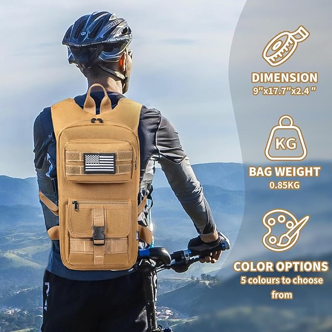 Hydration Backpack, Tactical Molle Water with 2L TPU Water Bladder, for Men Women Lightweight Water Backpack, Hydration Pack for Hiking, Biking, Climbing and Hunting