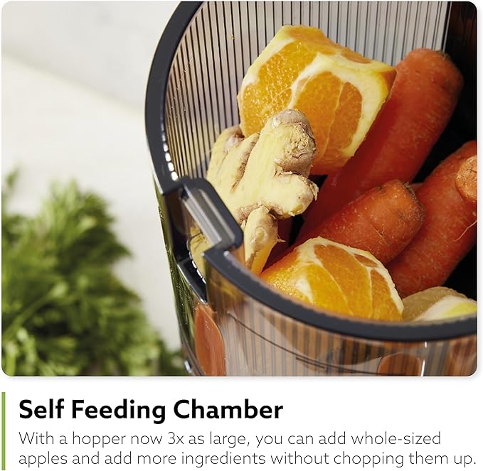 Hurom H320 Cold Press Juicer Machine, Easy to Clean Masticating Slow Juicer, Coarse Strainers, Self-Feeding, Hands Free, Family Size, Quiet Motor, Easy Assembly (Black)