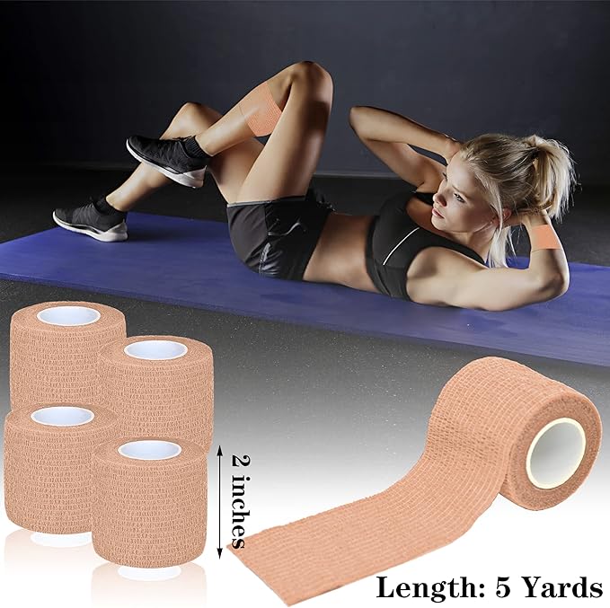 8 Pack 2 in x 5 Yards Cohesive Wrap Self Adhesive Bandage Wrap Elastic Self Adherent Wrap Self Stick Vet Tape for Athletic, Wrist, Ankle, Knees, Pets (Skin Color)