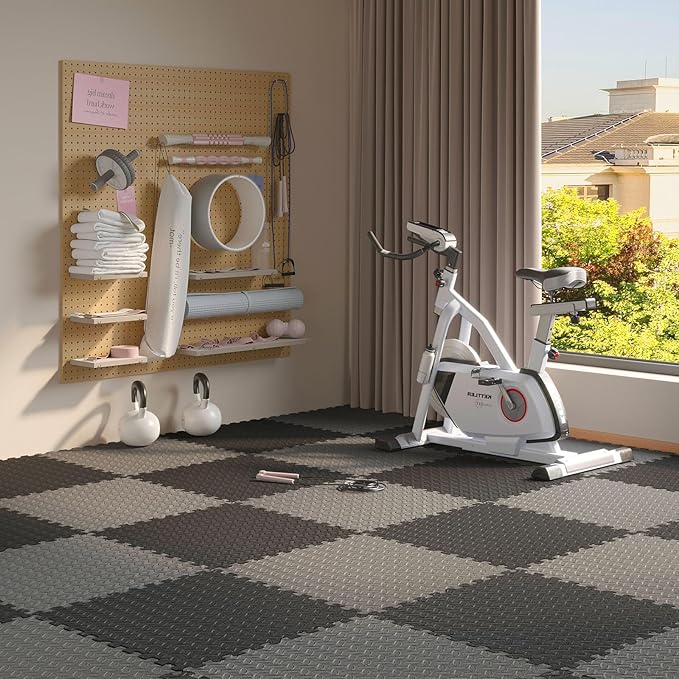 Home Gym Mat, Puzzle Exercise Mat, EVA Interlocking Foam Floor Tiles for Home Workout Equipment and Kids' Play Areas - Blue, 24 in x 24 in x ½ in - (Grey, 24 Pack, 96 SQ FT)