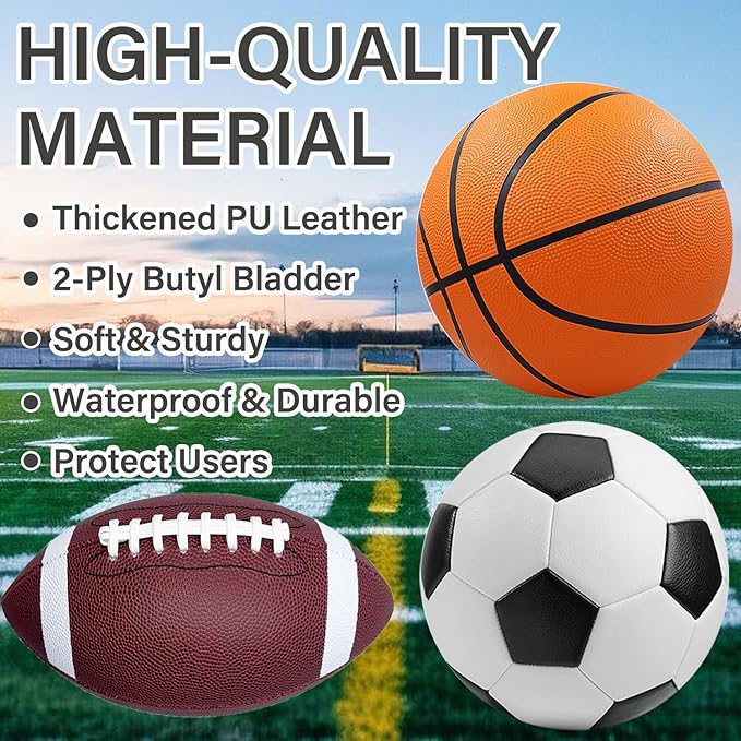 3-Piece Sports Balls Set, Includes Size 5 Basketball, Size 4 Soccer Ball, Size 6 Football & Pump, Sports Equipment Perfect Sports Gift for for Boys, Girls, Teens, and Adults