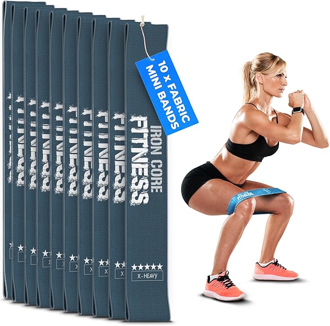 Fabric Mini Resistance Bands Sets for Trainers, Bootcamp, Gym for Men and Women in Fun Colors - Ebook, Videos and Workout Chart Included by Iron Core Fitness