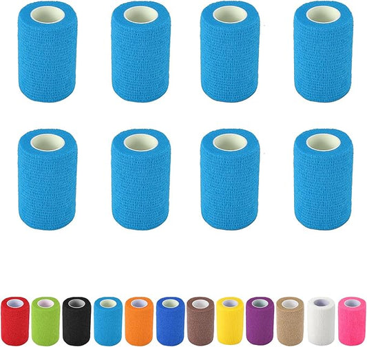 8 Pack Self Adhesive Bandage Wrap, 3 in x 5 Yards Non-Woven Self Adherent Cohesive Bandage, Vet Wrap Wound Tape for Thumb Finger Wrist Knee Ankle, Blue