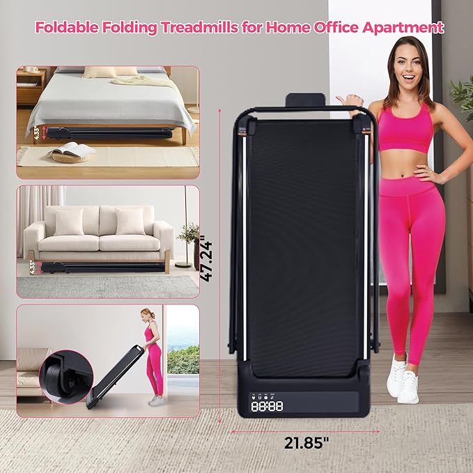 Compact Walking Pad with Handle Bar, Poratble Small Walking Pads Treadmills for Home Small with Handles, 3.0HP Electric Under The Desk Treadmills f with 0.6-6.2MPH and 320LBS
