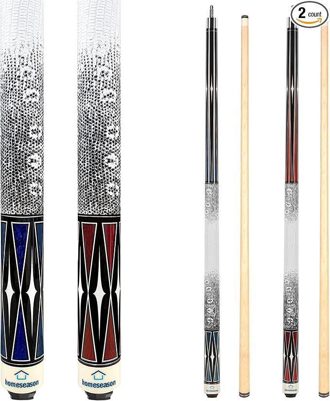 HomeSeason Pool Cue Stick 58" Billiard Cue Sticks 3D Printed Grip Professional Low Deflection Pool Sticks Maple Wood Pool Sticks 13mm Tip