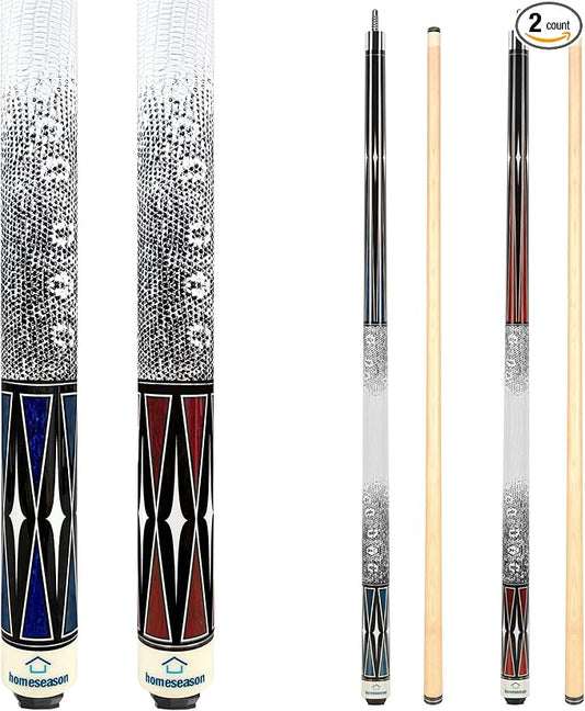 HomeSeason Pool Cue Stick 58" Billiard Cue Sticks 3D Printed Grip Professional Low Deflection Pool Sticks Maple Wood Pool Sticks 13mm Tip