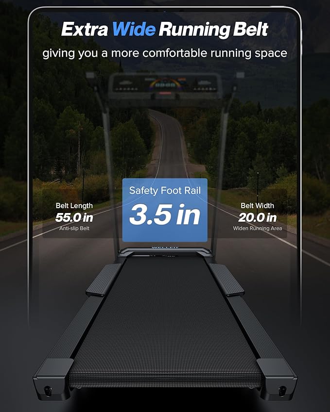 WELLFIT Auto Incline Treadmill, 10% Incline Heavyduty Treadmill with Pulse Sensor, 4.5HP, 10 MPH, 500 lbs Capacity, 20'' x 55'' Running Area Treadmills with Bluetooth Player & LED Display