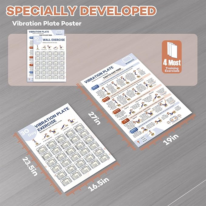 2 packs Vibration Plate Exercise Poster, 30 Day Workout Chart for Fitness Training