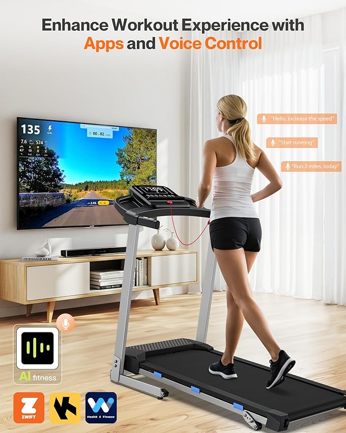Folding Treadmill with Incline, 3.0 HP Quiet Treadmills for Home, 350 lbs Weight Capacity & 7.6 MPH, Incline Treadmill with Pulse Sensor and Bluetooth Speaker, Wide Belt, App, LED Display