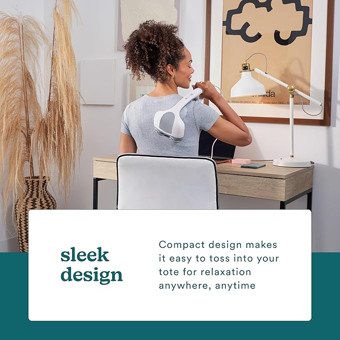 Homedics Back Massager - Heated Automatic Percussion Back, Body and Neck Massager with Dual Pivoting Heads, Interchangeable Nodes, for Shoulders, Legs and Feet, White