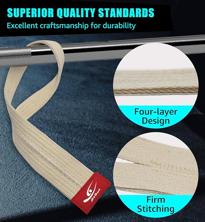 HiRui Cotton Lifting Wrist Straps (Pair) for Weightlifting Powerlifting Bodybuilding Strength Training | Wrist Support Wraps for Enhanced Grip & Stability - Soft & Durable, 13 inch Fits All