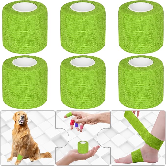 6 Pack 2 Inches Self Adhesive Bandage Wrap Breathable Cohesive Bandage Elastic Tape for Pets, Athletic, Sports, Wrist, Knee, Ankle(5 Yards Per Roll, Grass Green)