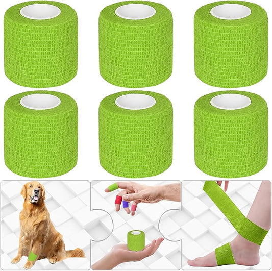 6 Pack 2 Inches Self Adhesive Bandage Wrap Breathable Cohesive Bandage Elastic Tape for Pets, Athletic, Sports, Wrist, Knee, Ankle(5 Yards Per Roll, Grass Green)