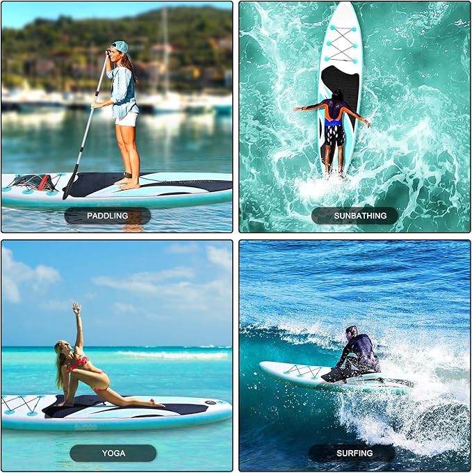 Inflatable Stand Up Paddle Board 10‘x30‘‘- Ultra-Light SUP with Backpack, Pump, Paddle, Coil Leash, 3 Fins, Repair Kit, Stable Design, Non-Slip EVA Deck for Adults & Youth