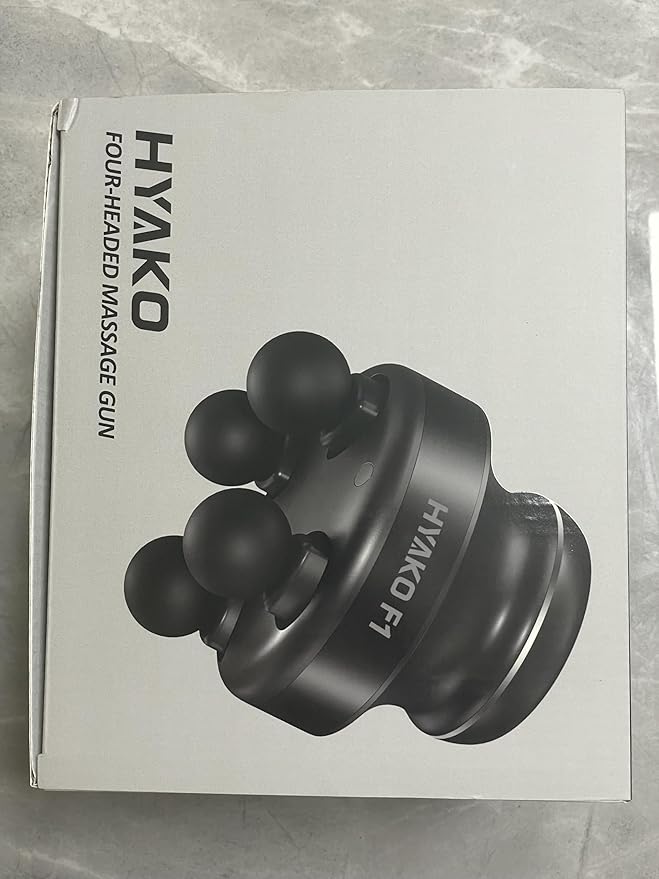 HYAKO F1 4-Heads Handheld Electric Deep Tissue Body Massager – Portable Orbital Professional Muscle Massager Tool for Easing Shoulder and Back Tension and Chiropractic Tool for Myofascial Release