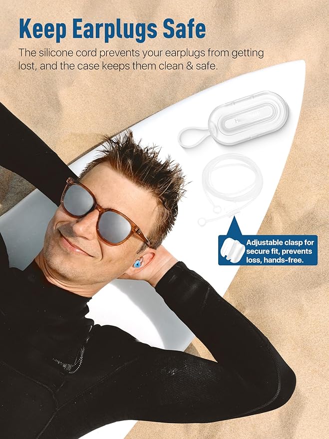 Hearprotek Swimmer Ear Plugs, 1 Pair Custom-fit Water Protection Adult Swimming Earplugs for Swimmers Surfer, Universal-fit with Lanyard, Perfect for Swimming,Surfing, Other Water Activities Blue