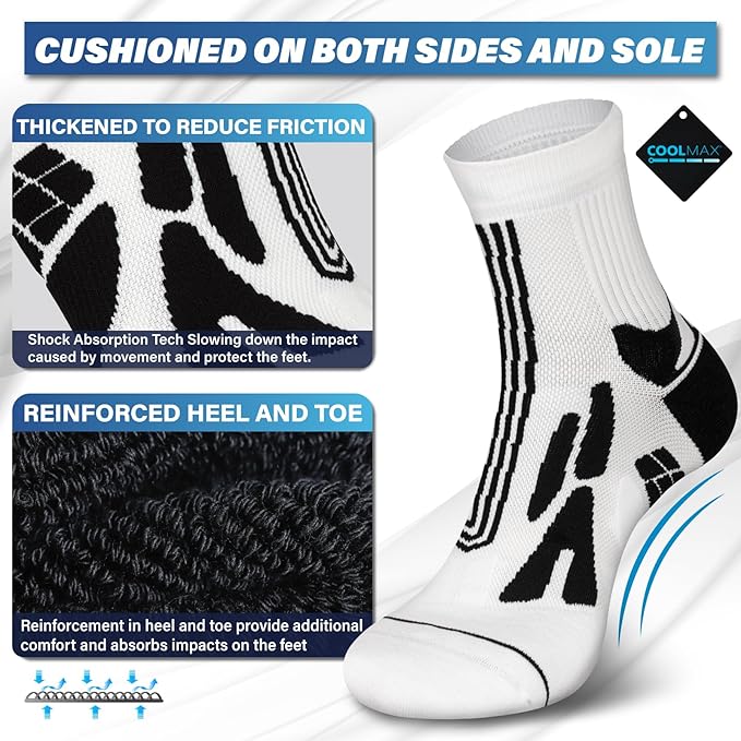 Hylaea Quarter Athletic Running Socks No Blister, Cushion Moisture Wicking Socks for Cycling Sport