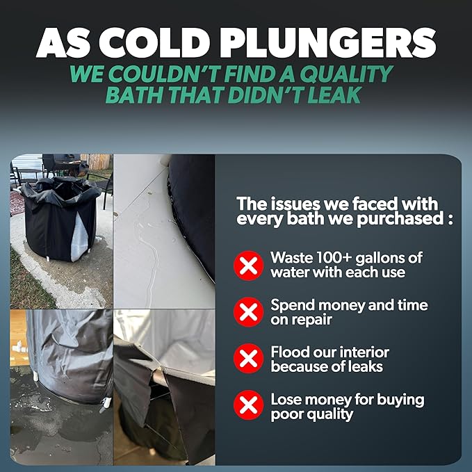 Ice Bath Tub XL - Exclusive Patented Anti-Leak Shield - Cold Plunge Tub With Cover - Ice Bricks X2 - Portable bathtub Outdoor Indoor - Free Ebook