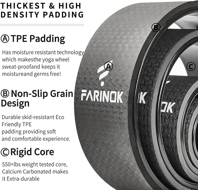 Yoga Wheel for Back Pain Relief, Back Roller Wheel with Extra Cushion, Wider & Thickest Foam, Stretches and Strengthens Core Muscles