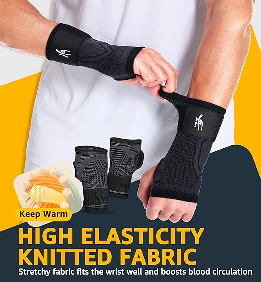 HiRui 2-Pack Wrist Brace Wrist Wraps, Hand Compression Sleeves with Wrist Straps Support for Fitness Weightlifting MTB Tendonitis Carpal Tunnel Arthritis Pain Relief (Black, Small)