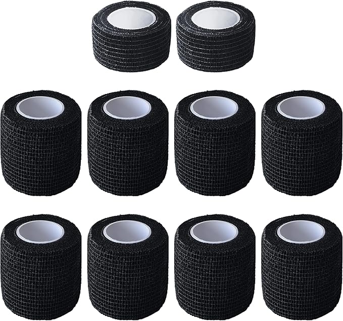 10 Pack Self Adherent Bandage Wrap Elastic Cohesive Bandage Self Adhesive Tape Vet Wrap Tape 2 Size (8Pack 2'' and 2Pack 1''), Black