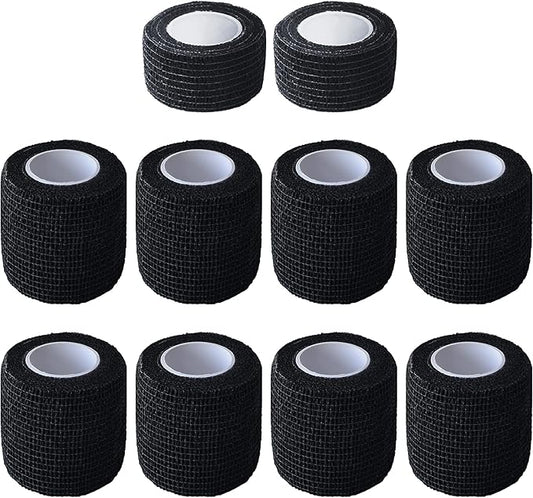 10 Pack Self Adherent Bandage Wrap Elastic Cohesive Bandage Self Adhesive Tape Vet Wrap Tape 2 Size (8Pack 2'' and 2Pack 1''), Black