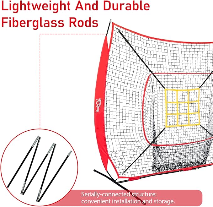 7×7FT Baseball net, Pitching net with Strike Zone Target, Baseball&Softball Practice net with Sturdy Bow Frame and Stable Base,Portable Practice net for All Ages and All Skilled Levels